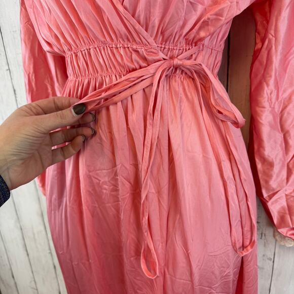VTG 60’s Miss Elaine Coral Lace Trim Long Robe Nightgown Size Petite USA - Picture 7 of 16
